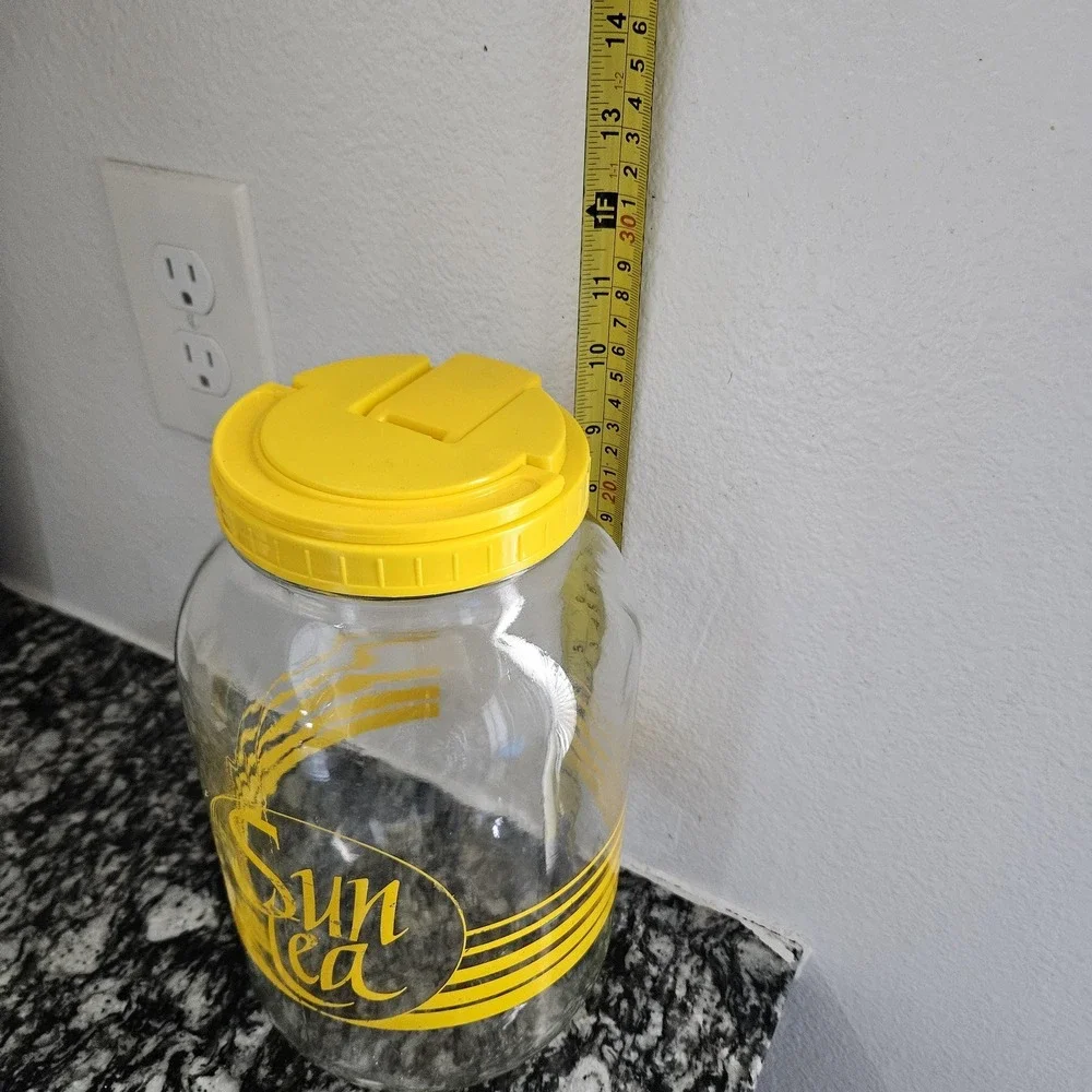 vintage sun tea‎ jar glass gallon iced tea bright yellow with lid
